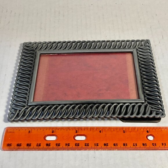 Vintage MCM Dark Silver Gray Metal Geometric Waves Photo Picture Frame 3.5 X 5" - Picture 11 of 11